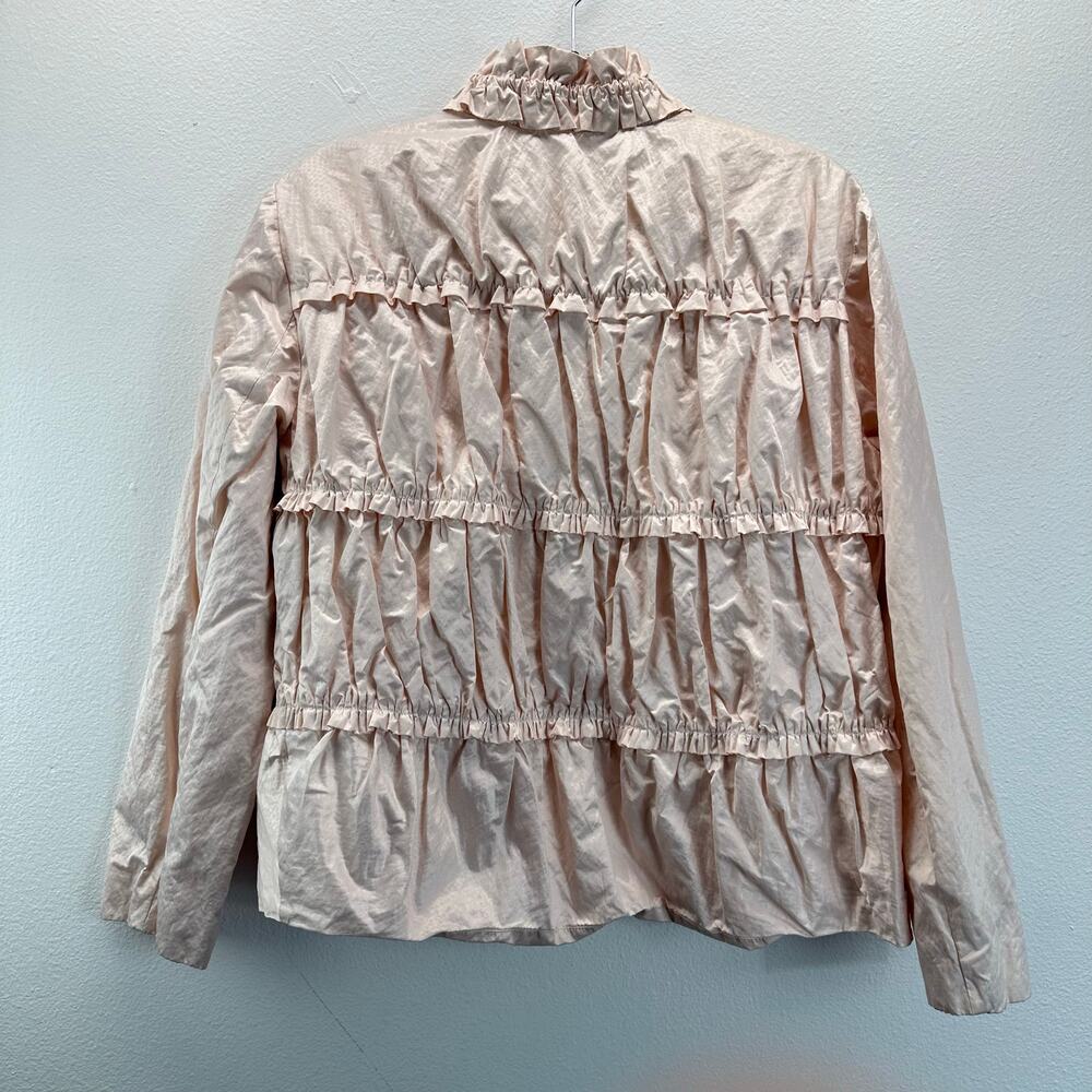 Chico's Ruffled Ruched Pink Jacket Full Zip Windbreaker 2 Large - Picture 2 of 8
